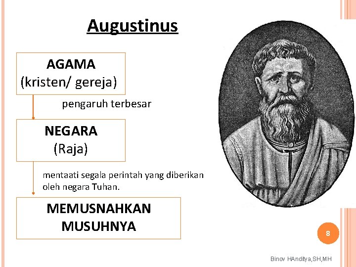 Augustinus AGAMA (kristen/ gereja) pengaruh terbesar NEGARA (Raja) mentaati segala perintah yang diberikan oleh