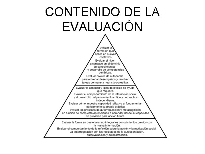 CONTENIDO DE LA EVALUACIÓN CONTENIDO DE LA EVALUACIÓN