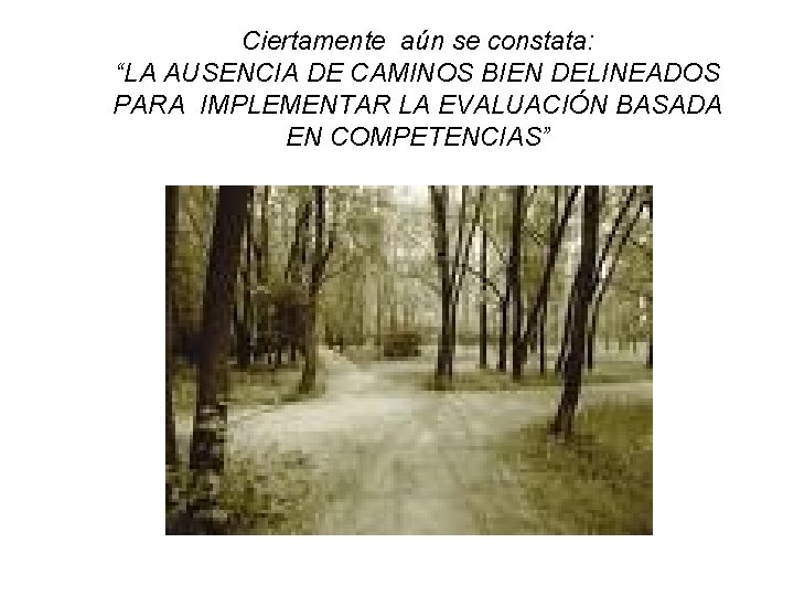Ciertamente aún se constata: “LA AUSENCIA DE CAMINOS BIEN DELINEADOS PARA IMPLEMENTAR LA EVALUACIÓN Ciertamente aún se constata: “LA AUSENCIA DE CAMINOS BIEN DELINEADOS PARA IMPLEMENTAR LA EVALUACIÓN