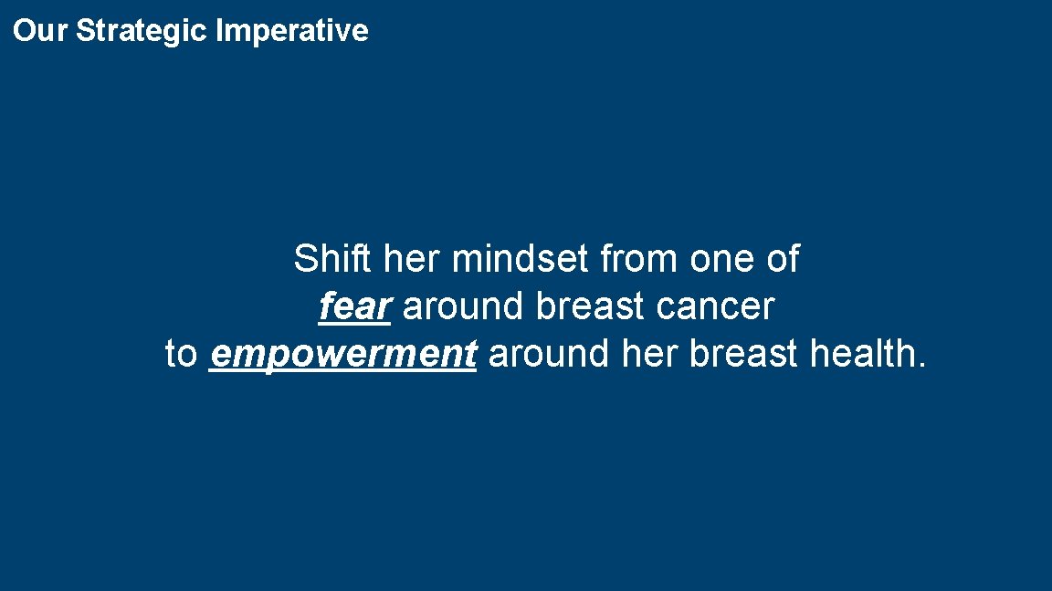 Our Strategic Imperative Shift her mindset from one of fear around breast cancer to