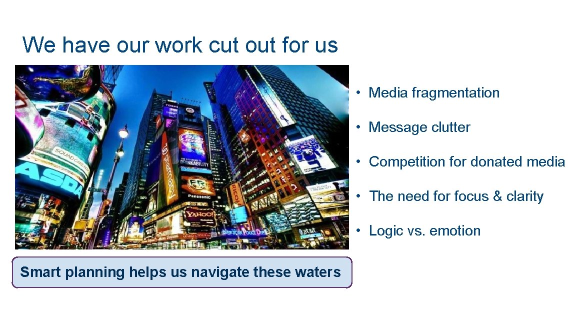 We have our work cut out for us • Media fragmentation • Message clutter