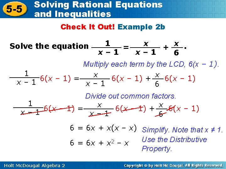 5 -5 Solving Rational Equations and Inequalities Check It Out! Example 2 b 1