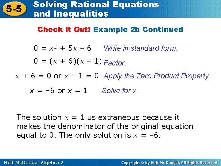 5 -5 Solving Rational Equations and Inequalities Check It Out! Example 2 b Continued