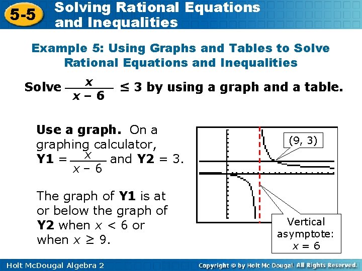 5 -5 Solving Rational Equations and Inequalities Example 5: Using Graphs and Tables to