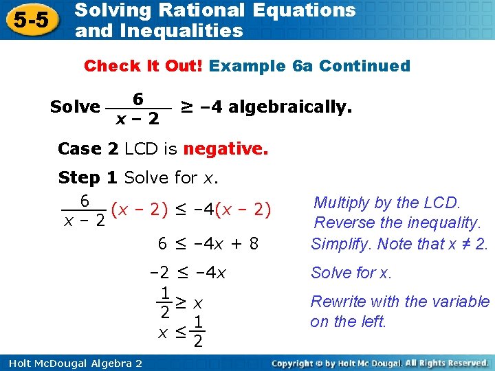 5 -5 Solving Rational Equations and Inequalities Check It Out! Example 6 a Continued