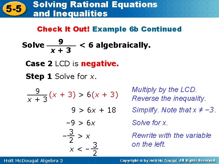 5 -5 Solving Rational Equations and Inequalities Check It Out! Example 6 b Continued