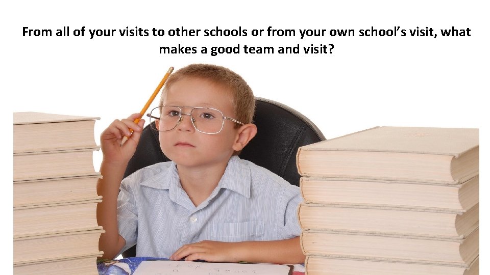 From all of your visits to other schools or from your own school’s visit,