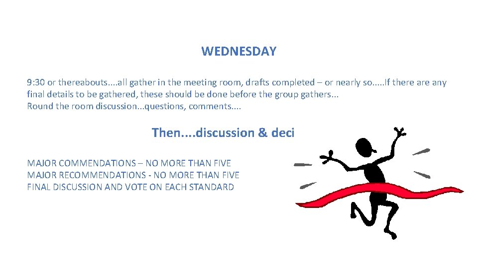 WEDNESDAY 9: 30 or thereabouts. . all gather in the meeting room, drafts completed