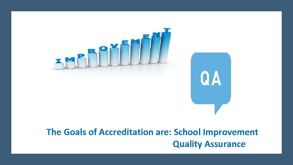 The Goals of Accreditation are: School Improvement Quality Assurance 