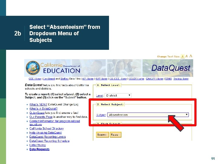 2 b Select “Absenteeism” from Dropdown Menu of Subjects 11 