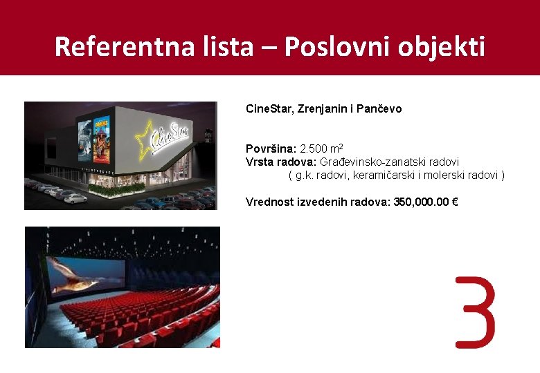 Referentna lista – Poslovni objekti Cine. Star, Zrenjanin i Pančevo 2. 500 m 2