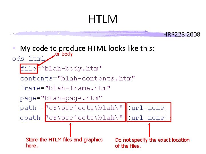 HTLM HRP 223 2008 § My code to produce HTML looks like this: or