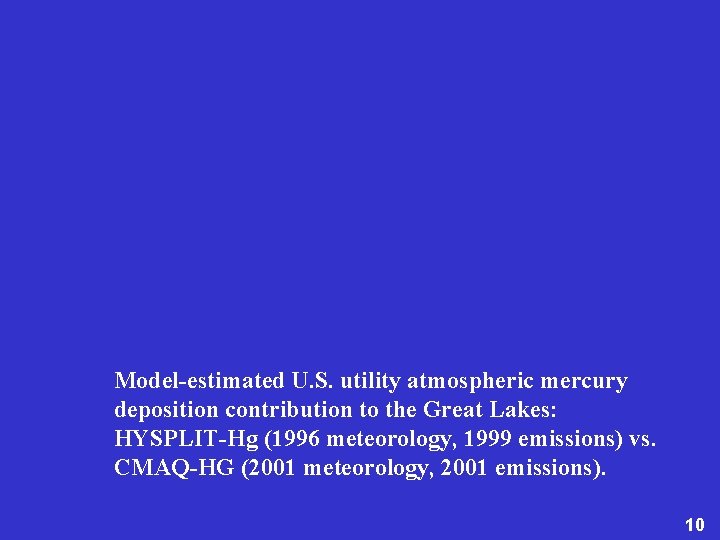 Model-estimated U. S. utility atmospheric mercury deposition contribution to the Great Lakes: HYSPLIT-Hg (1996