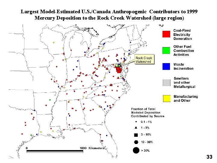 Largest Model-Estimated U. S. /Canada Anthropogenic Contributors to 1999 Mercury Deposition to the Rock