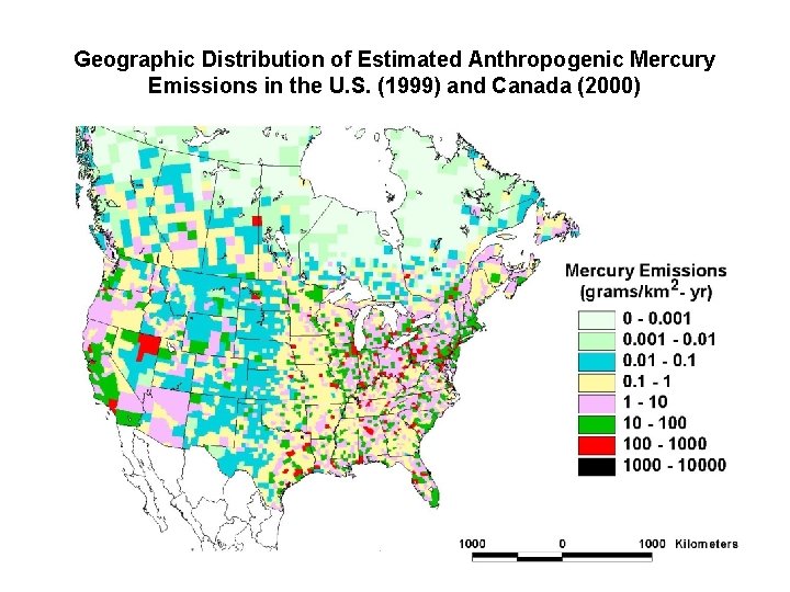 Geographic Distribution of Estimated Anthropogenic Mercury Emissions in the U. S. (1999) and Canada