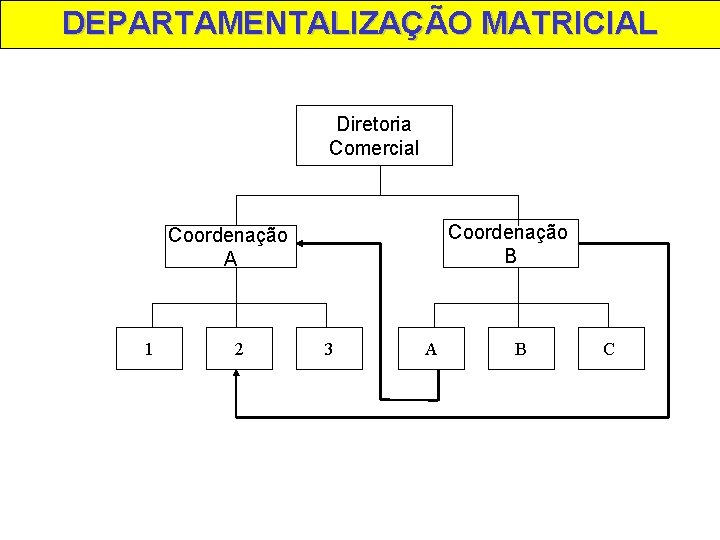 DEPARTAMENTALIZAÇÃO MATRICIAL Diretoria Comercial Coordenação B Coordenação A 1 2 3 A B C