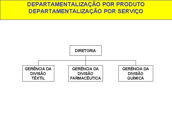 DEPARTAMENTALIZAÇÃO POR PRODUTO DEPARTAMENTALIZAÇÃO POR SERVIÇO DIRETORIA GERÊNCIA DA DIVISÃO TÊXTIL GERÊNCIA DA DIVISÃO