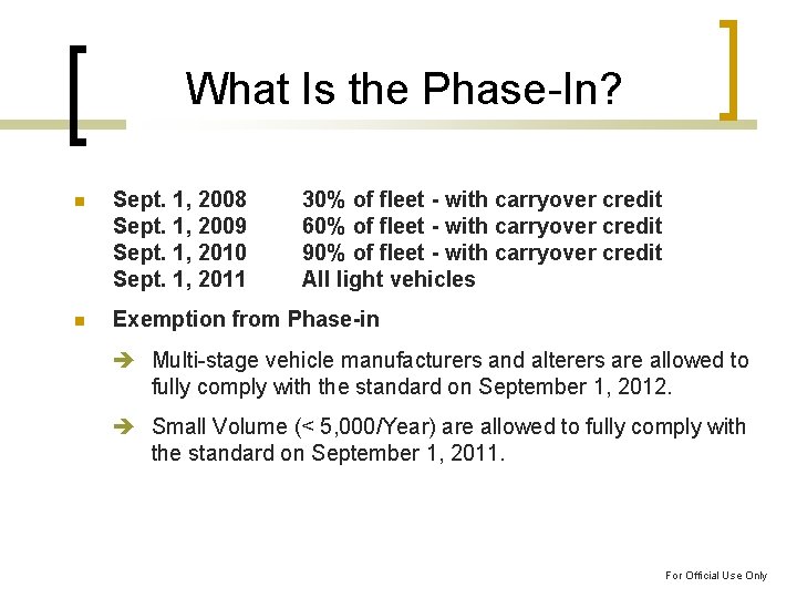 What Is the Phase-In? Sept. 1, 2008 Sept. 1, 2009 Sept. 1, 2010 Sept.
