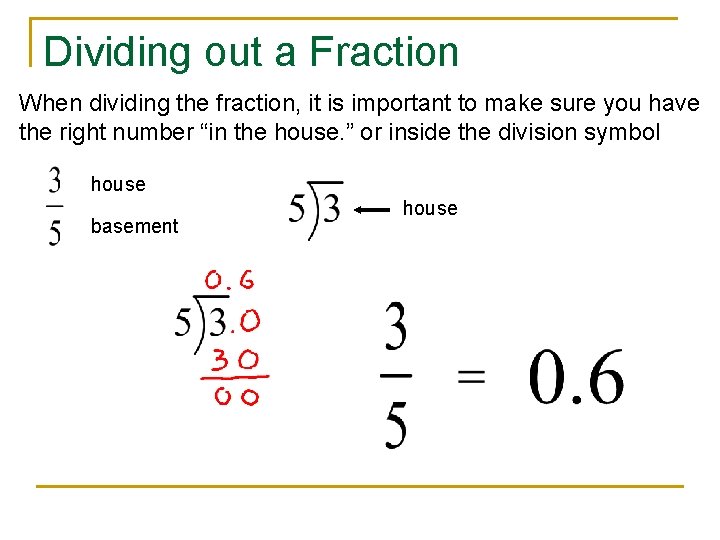 Dividing out a Fraction When dividing the fraction, it is important to make sure