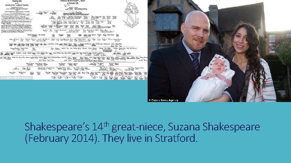 Shakespeare’s 14 th great-niece, Suzana Shakespeare (February 2014). They live in Stratford. 