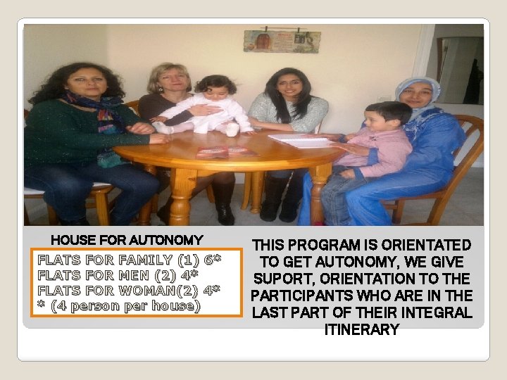 � HOUSE FOR AUTONOMY FLATS FOR FAMILY (1) 6* FLATS FOR MEN (2) 4*