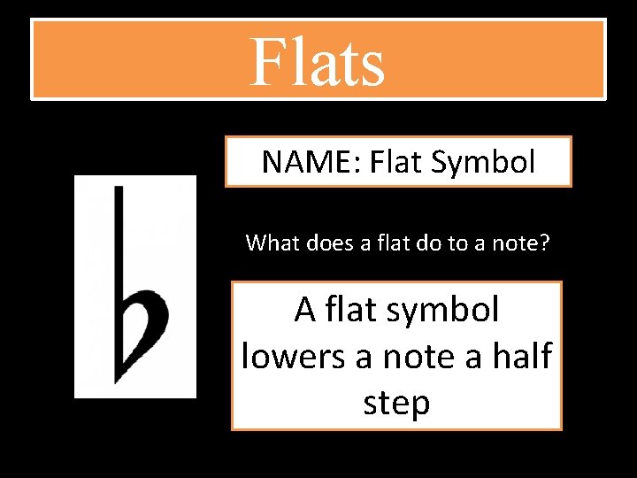 Flats NAME: Flat Symbol What does a flat do to a note? A flat