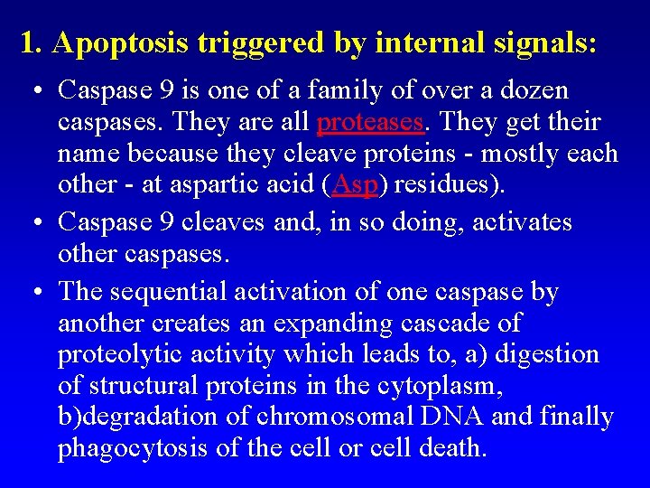1. Apoptosis triggered by internal signals: • Caspase 9 is one of a family