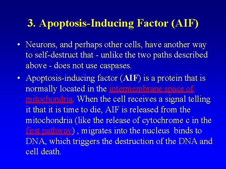 3. Apoptosis-Inducing Factor (AIF) • Neurons, and perhaps other cells, have another way to