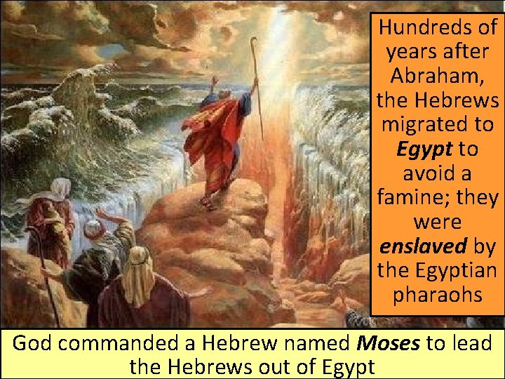 Hundreds of years after Abraham, the Hebrews migrated to Egypt to avoid a famine;