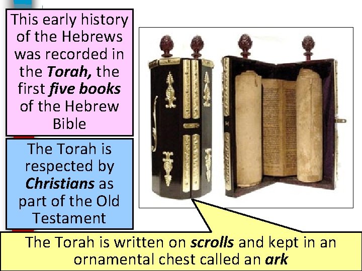 This early history of the Hebrews was recorded in the Torah, the first five