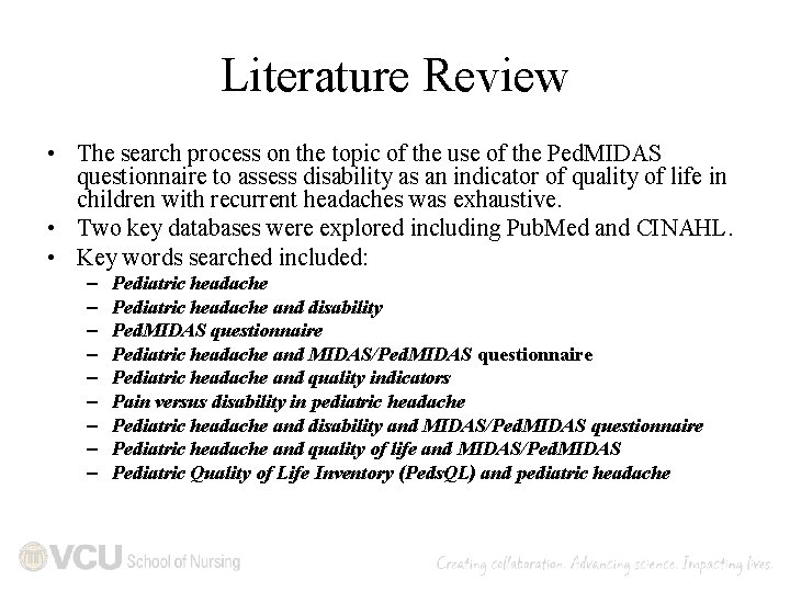 Literature Review • The search process on the topic of the use of the