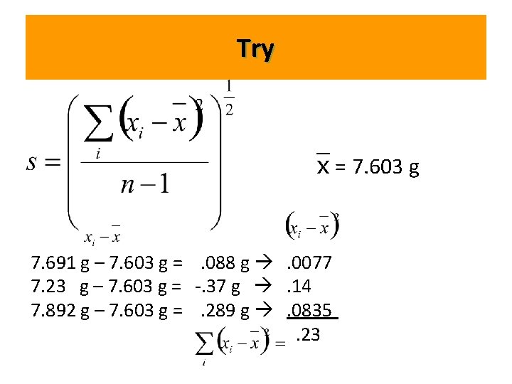 Try = 7. 603 g 7. 691 g – 7. 603 g = . Try = 7. 603 g 7. 691 g – 7. 603 g = .