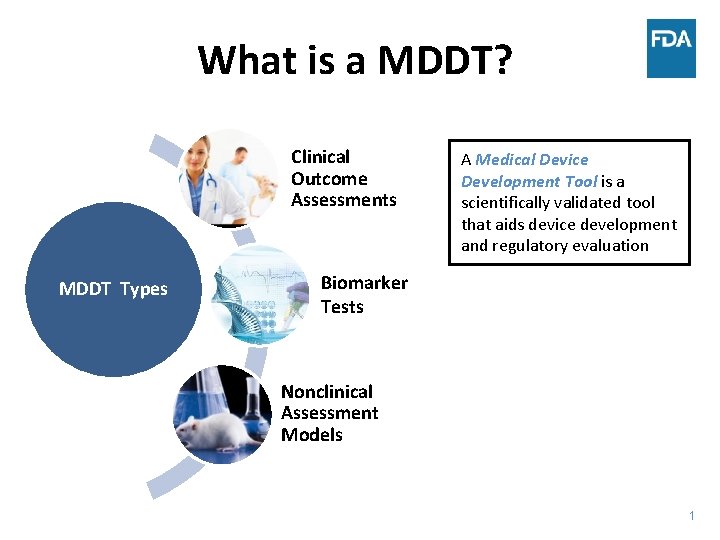 What is a MDDT? Clinical Outcome Assessments MDDT Types A Medical Device Development Tool