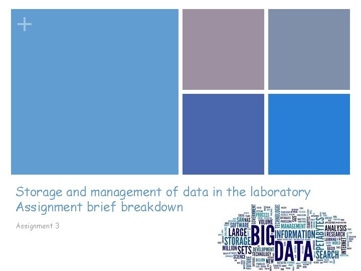 + Storage and management of data in the laboratory Assignment brief breakdown Assignment 3