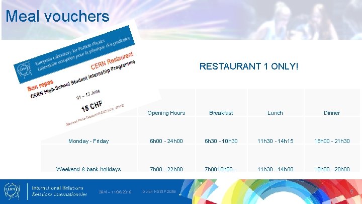 Meal vouchers RESTAURANT 1 ONLY! Opening Hours Breakfast Lunch Dinner Monday - Friday 6