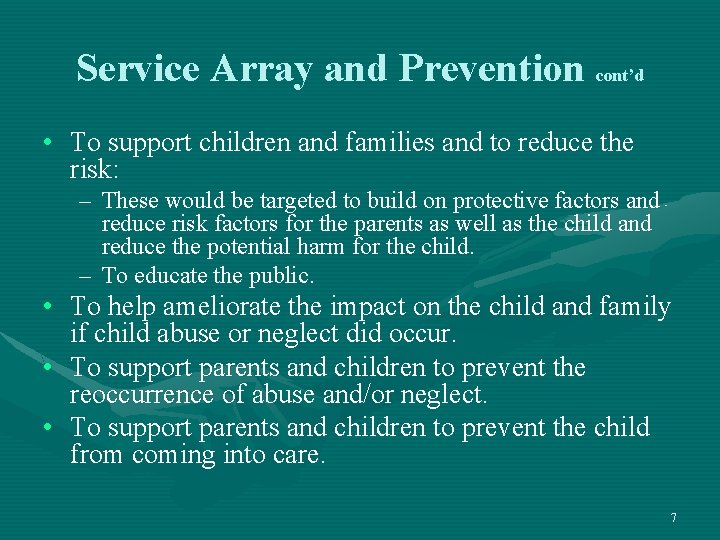 Bringing Prevention to the Table Enhancing Service Array