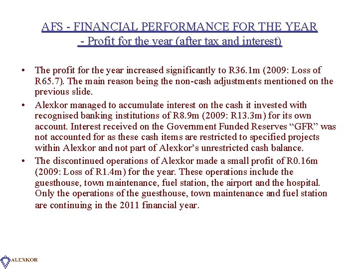 AFS - FINANCIAL PERFORMANCE FOR THE YEAR - Profit for the year (after tax