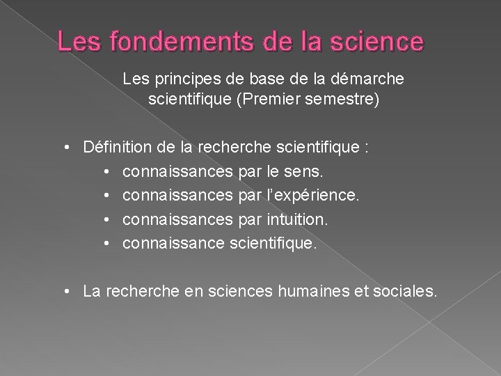 Les fondements de la science Les principes de base de la démarche scientifique (Premier