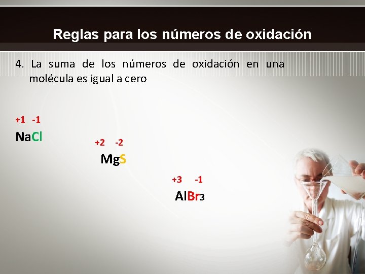 Reglas para los números de oxidación 4. La suma de los números de oxidación