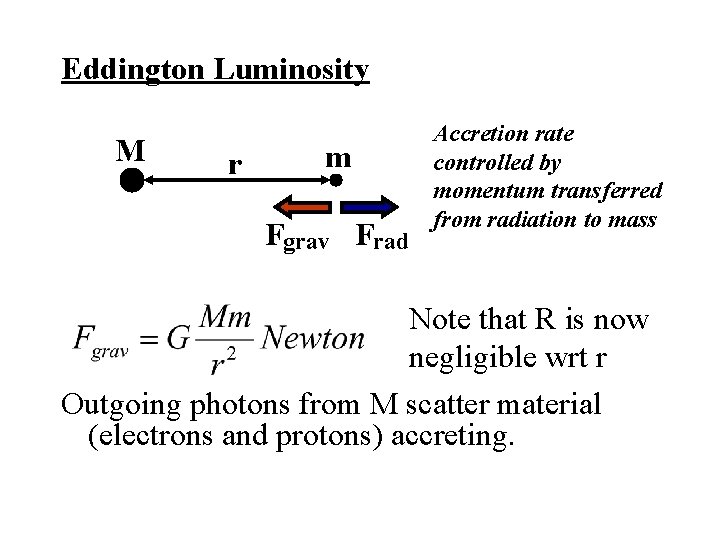 Eddington Luminosity M r m Fgrav Frad Accretion rate controlled by momentum transferred from