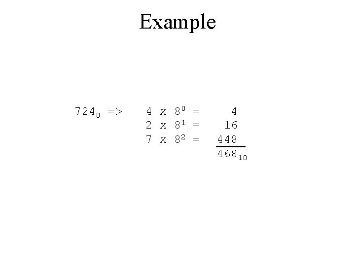 Example 7248 => 4 x 80 = 2 x 81 = 7 x 82