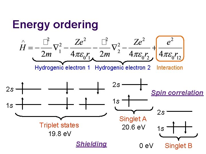 Energy ordering ^ Interaction Hydrogenic electron 1 Hydrogenic electron 2 2 s 2 s Energy ordering ^ Interaction Hydrogenic electron 1 Hydrogenic electron 2 2 s 2 s