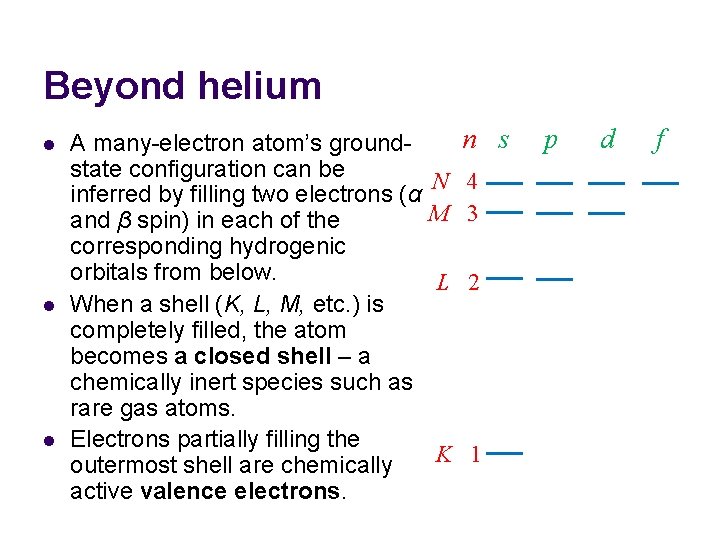 Beyond helium l l l A many-electron atom’s groundstate configuration can be inferred by