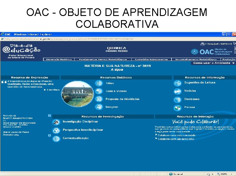 OAC - OBJETO DE APRENDIZAGEM COLABORATIVA 