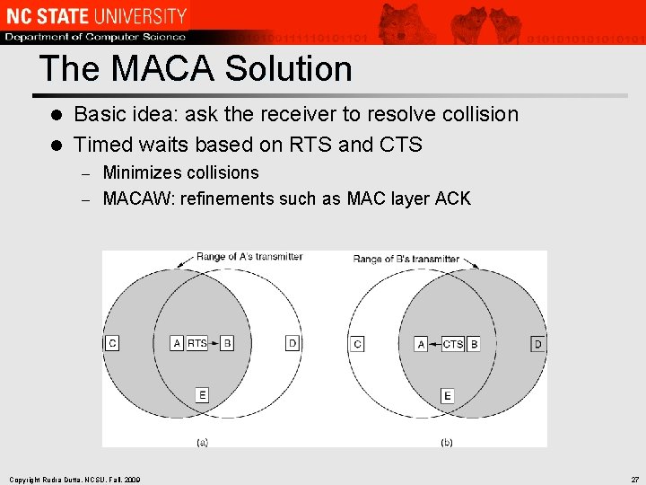 The MACA Solution Basic idea: ask the receiver to resolve collision l Timed waits