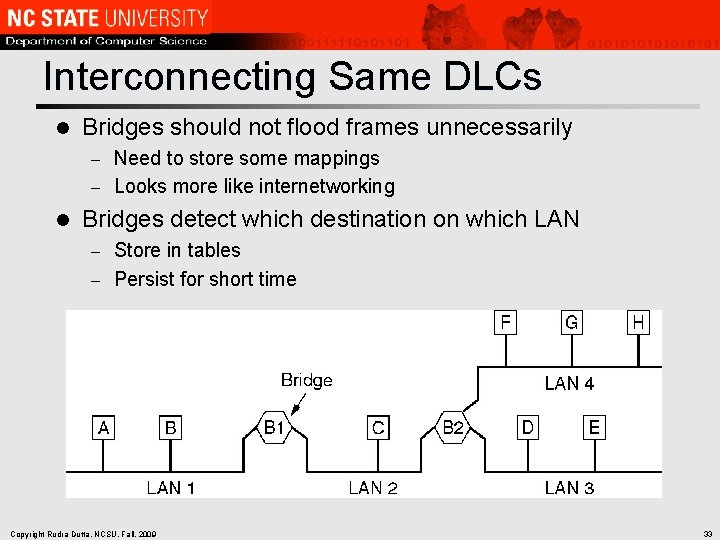 Interconnecting Same DLCs l Bridges should not flood frames unnecessarily Need to store some