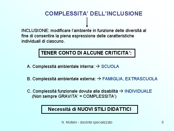 COMPLESSITA’ DELL’INCLUSIONE: modificare l’ambiente in funzione delle diversità al fine di consentire la piena COMPLESSITA’ DELL’INCLUSIONE: modificare l’ambiente in funzione delle diversità al fine di consentire la piena