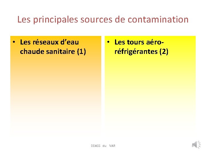 Les principales sources de contamination • Les réseaux d’eau chaude sanitaire (1) • Les