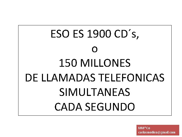 ESO ES 1900 CD´s, o 150 MILLONES DE LLAMADAS TELEFONICAS SIMULTANEAS CADA SEGUNDO MM*Co