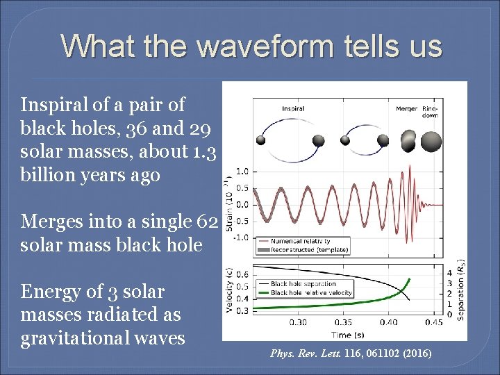 What the waveform tells us Inspiral of a pair of black holes, 36 and